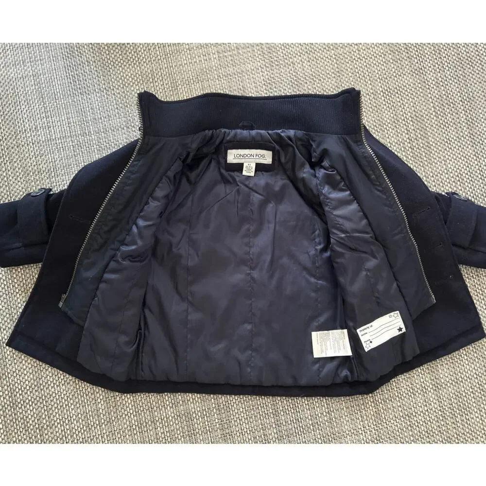 LONDON FOG Kids Unisex Navy Blue Classic Double-Breasted Fully Lined Peacoat 4T